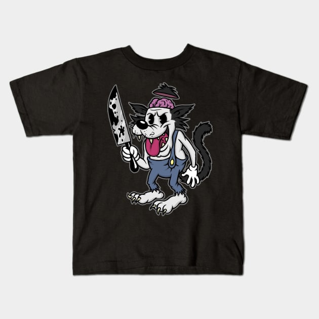 Big Bad Wolf with Knife Creepy Cute Graphic Horror Kids T-Shirt by AtomicMadhouse